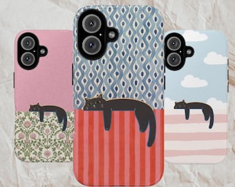 Lazy Cat iPhone Case, Retro Collage Art Cover, Magsafe Compatible TPU Phone Case