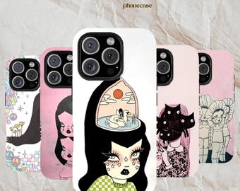 Dark Kawaii Girl Phone Case, Creepy Cute Gothic Doll Art Cover, Pop Surrealism Pastel Aesthetic for iPhone 17 16 15 14 13 Pro Max, Samsung