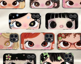 Dreamy Big Eyes Comic Girl Double Layer Phone Case For Iphone, Samsung, Magsafe Available