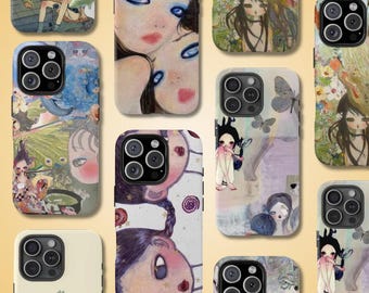 Aya Takano Inspired Phone Case, Dreamy Y2K Girl Art Case, Japanese Surreal Fairycore Aesthetic, Whimsical Anime Art iPhone & Samsung