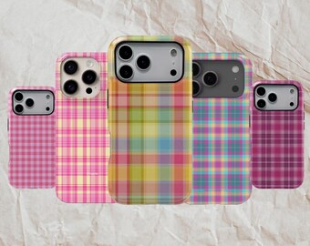 Magsafe Rainbow Plaid Phone Case, Retro Tartan Pattern Cover, iPhone 17-11, Clean Girl Vibe