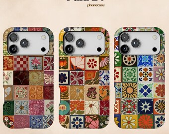 Mosaic Tile Phone Case, Retro Mediterranean Art Cover, Bohemian Retro Y2K 90s Hippie Case for iPhone, Samsung Galaxy