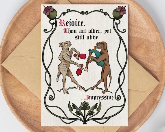 Medieval Birthday Card Printable | Funny Olde English Birthday Card | Dark Humour Medieval Art | Instant Download 5x7 & 4x6