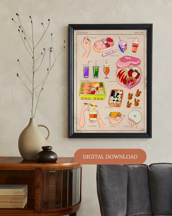 Sailor Moon Food Poster: Anime Gaming Room Decor (Digital Download)
