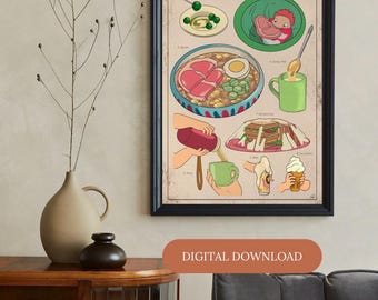 Ponyo | Ghibli | Vintage Poster | Digital Print | Digital Download | Gaming Botany Vintage Wall Art Food