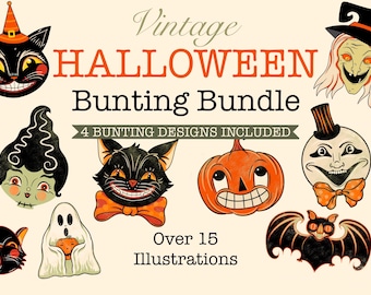 Halloween Garland Bundle | Vintage Pumpkins, Ghosts, Bats, Witches (Digital Download)
