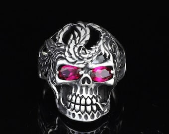 Anillo de calavera para motociclista hecho a mano en plata de ley, joyería gótica punk