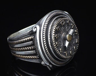 Sterlingzilveren roterende ring: uurwerkontwerp, uniseks sieraden
