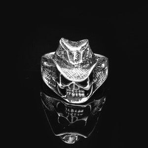 Skull Handmade Sterling Silver Men Cowboy Ring, Skull Heads Silver Gothic Ring, Skull Punk Ring,Skulls Silver Men Jewelry,Gift for Halloween