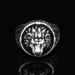 Lion Ring , Lion Ring Men ,Lion Signet Ring , Oxidized Silver Ring , Wild Lion Ring ,3D Lion Ring, Gift for Him