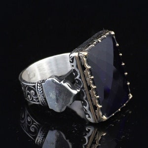 Zircon Sapphire Stone Ring , Blue Stone Ring , Turkısh Handmade Ring , Ottoman Style Ring , 925k Sterling Silver Ring , Gift For Husband