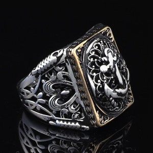Anker Ring, Silber Ring mit Gravur, Oxidiert Silber Ring, Silber Kapitän Ring Oxide Herrenring, Geschenk für Freund