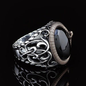 Mystical Serpent Onyx and Sterling Silver Snake Ring , Onyx Seduction Sterling Silver Snake Ring with Black Onyx Gemstone , Birthday gift