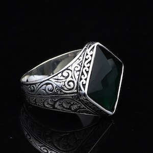 Jade Ring, Silver Jade Ring for Men, Mens Pinky Ring, Natural Stone Ring, Men Jade Stone Ring,  Gift for Husband
