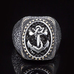 Ankerring, oxidierter Silberring, handgemachter Sailor-Ankerring, Sterlingsilber-Kapitänsring, Geschenk für Freund