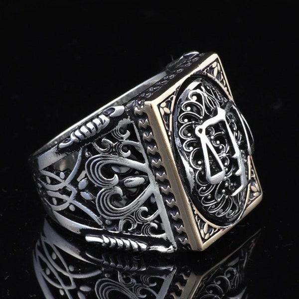 Silver Scale Ring , Man Handmade Ring , Men Handmade Libra Ring , Silver Lawyer Ring , Silver Oxide Men's Ring , 925k Sterling Silver Ring