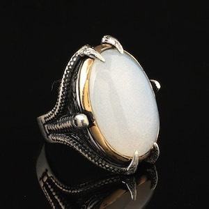 Natural Moonstone Ring , Man Moonstone Ring , Claw Moonstone Ring , Handmade Silver Ring , 925k Sterling Silver Ring ,Gift For Husband