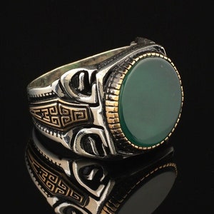 925K Sterling Silver Jade Ring, Jade Ring for Men, Mens Signet Ring, Natural Stone Ring, Men Jade Stone Ring, Gift for Him