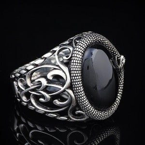Mystical Serpent Onyx and Sterling Silver Snake Ring , Onyx Seduction Sterling Silver Snake Ring with Black Onyx Gemstone , Birthday gift