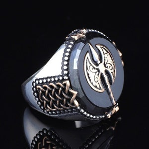 Black Onyx Men&#39;s Ring , Ax Ring , Black Onyx Ring Sterling Silver, Mens Onyx Axe Ring , Gift for Boyfriend
