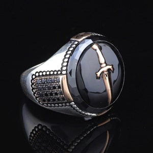 Black Onyx Men&#39;s Ring , Sword Ring , Black Onyx Ring Sterling Silver, Mens Onyx Sword Ring , Gift for Boyfriend