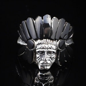 Indianer Häuptling Handgemachter Silber Männer Ring, Schwarzer Amerikanischer Häuptling Sterling Silber Männer Schmuck, Biker Ring, Erinnerungsgeschenk, Amerikanisches Geschenk
