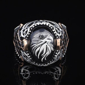 Black Onyx Men&#39;s Ring , Eagle Ring , Black Onyx Ring Sterling Silver, Mens Onyx Eagle Ring , Gift for Boyfriend