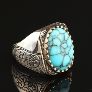 Anillo turquesa otomano de plata de ley 925 hecho a mano para hombre
