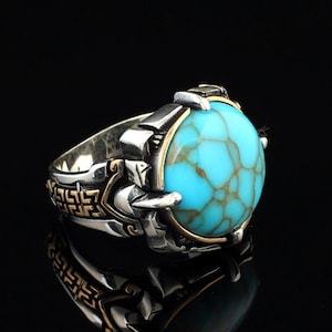 Anillo turquesa otomano de plata esterlina hecho a mano