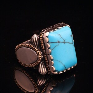 Anillo de piedra turquesa para hombre: Otomano de plata de ley hecho a mano