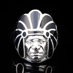 American Indian Chief Handmade Silver Men Ring, Black American Chief Sterling Silver Men Jewelry, Biker Ring, Memorial Gift, American Gift