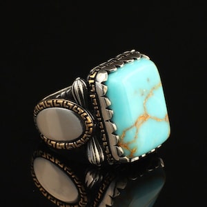 Turquoise Ring Men , Turquoise Gemstone Ring Men , Sterling Silver Ottoman Men Ring , Turkish handmade ,Gift for Husband