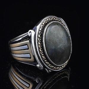 Labradorite Men&#39;s Ring, Labradorite Ring Sterling Silver,Oxidized Silver Ring , 925k Sterling Silver Ring, Gift for Him