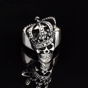 Skull Handmade Sterling Silver Men Biker Ring, Silver Skull Gothic Ring, Crowned Skull Ring, Skull Silver Men Jewelry, Gift for Halloween