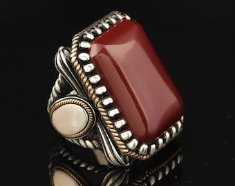 Carnelian  Large Stone Ring, Men Handmade Carnelian  Stone Ring ,  Ottoman Style Ring , 925k Sterling Silver Ring ,Gift For Him