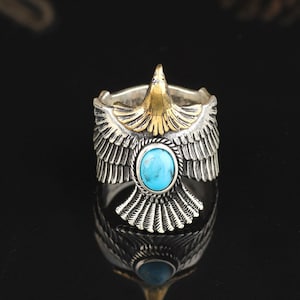 Turquoise Eagle Ring: 925k Sterling Silver Biker Ring