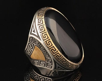 Onyx Large Stone Ring, Men Onyx Stone Ring , Black Onyx Stone Ring ,Ottoman Style Handmade Ring ,Gift For Him , Gift for Husband