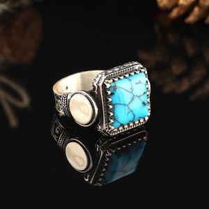 Turquoise Stone Ring, Natural Stone , Gemstone Ottoman Men Ring , Turkish handmade , Vintage Ring Men, Gift for Him