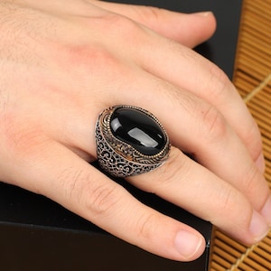 Black Onyx Men&#39;s Ring ,Onyx Ring , Black Onyx Ring Sterling Silver, Ottoman Jewelry, Vintage Ring, Gift for Him