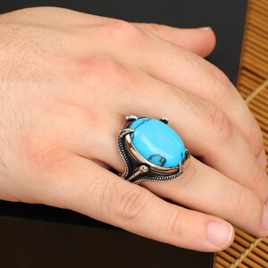 925K Sterling Silver Ring Turquoise Ring, Turquoise Stone  Ring, Mens Turquoise Ring,Men Vintage Ring, Turquoise Claw Ring Men, Gift for Him