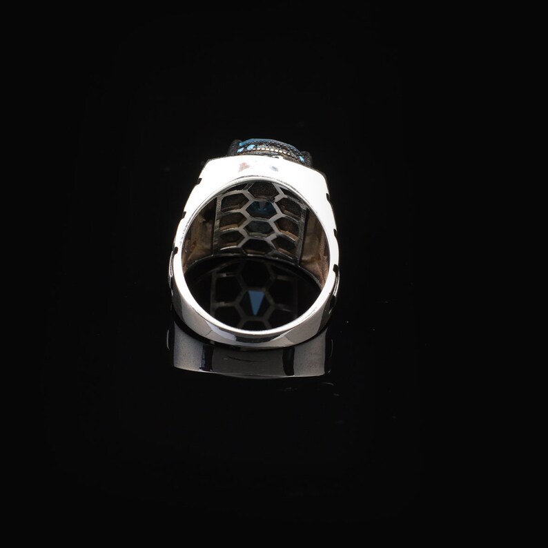 Aquamarine Ring for Men Vintage Handmade Watch Band Gemstone Ring With ...