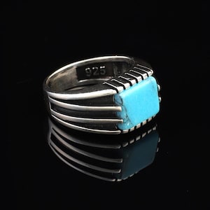 Men&#39;s Turquoise Signet Ring | Handmade Ottoman Sterling Silver Pinky Ring | Custom Engraving | Vintage Gemstone Engagement Ring