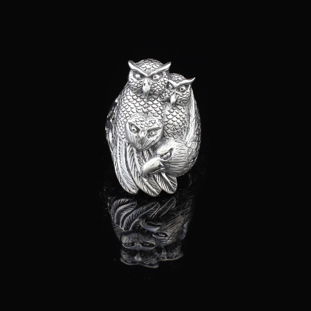 Owl Ring,  Silver Owl Ring , Custom Eagle Ring , Owl Polished Silver Ring , Animal Ring, Anniversary