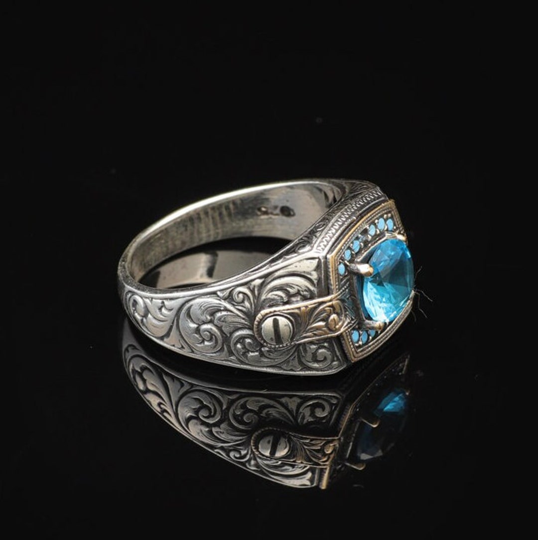 Bague aigue-marine Bague de fiançailles pour homme avec pierres
