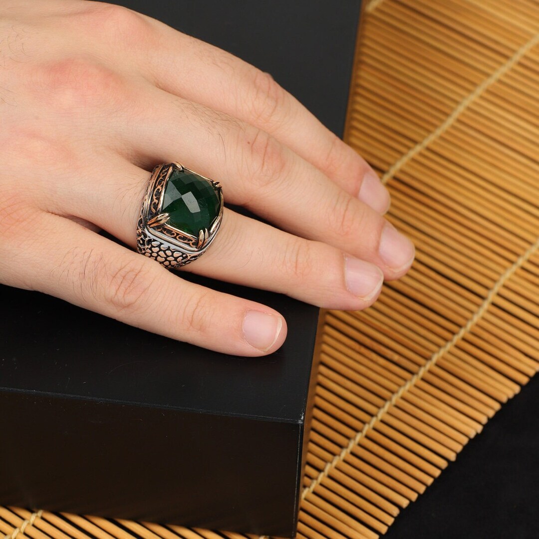 925K Sterling Silver Jade Ring, Jade Ring for Men, Unique Men Ring, Natural Stone Ring, Men Jade