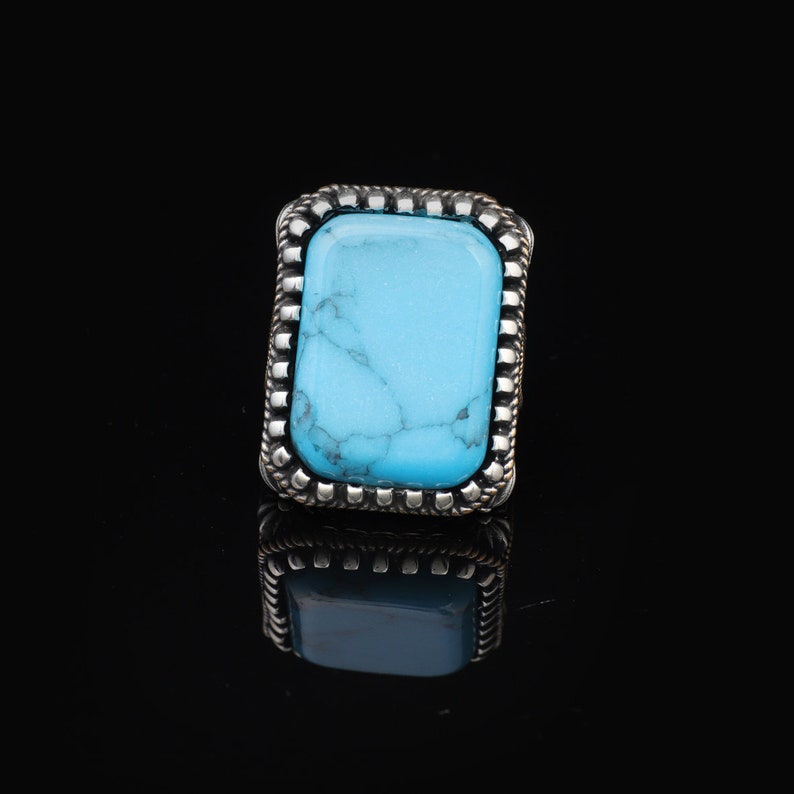 Sieraden Pit Turquoise Ring Grote Edelsteen Ottomaanse Vintage Handgemaakte 925 Sterling Zilveren Herenring met Zilveren Polijstdoek Cadeau afbeelding 2