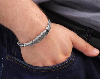 Pulsera gótica de plata de ley hecha a mano: cadena grabada, personalizada