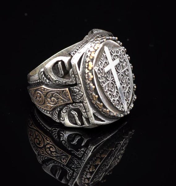 Anneau Homme Bouclier - Argent 925 Sterling - Artisanal Italien - Neuf Dans Son Écrin