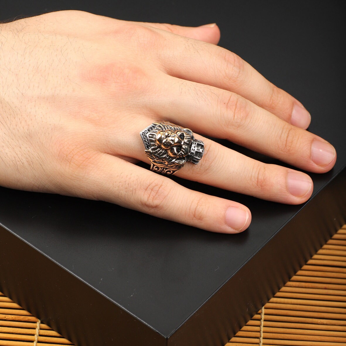  Anillos para hombre y mujer, anillo de plata S925 con cabeza de  rey león, anillo de boda retro de moda, anillo de regalo para novio y papá,  12-28# 18# : Ropa