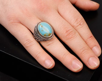 Anello In Argento Sterling Con Pietra Preziosa Turchese Fatta